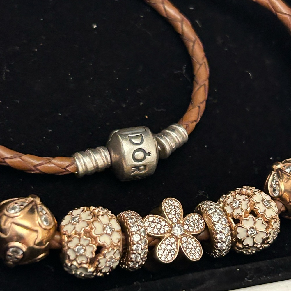 NWT 626 PANDORA  on the  Brown leather  Bracelet &  7 prices  of charm - Picture 3 of 16